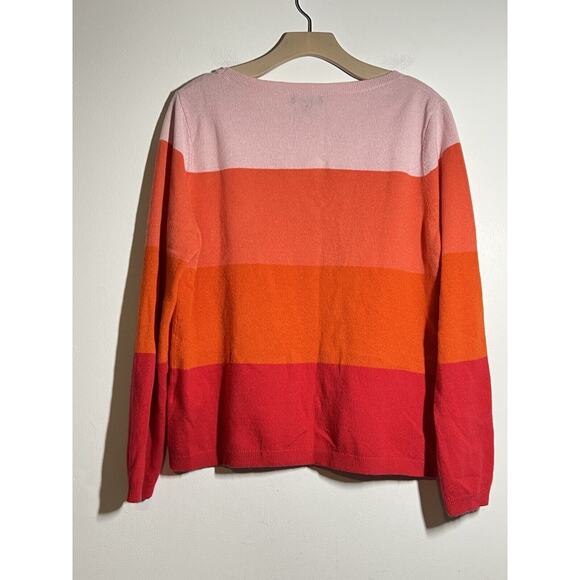 Lands End EUC Pink Colorblock 100% Cashmere Pullover Classic Preppy Sweater XL - Picture 2 of 5